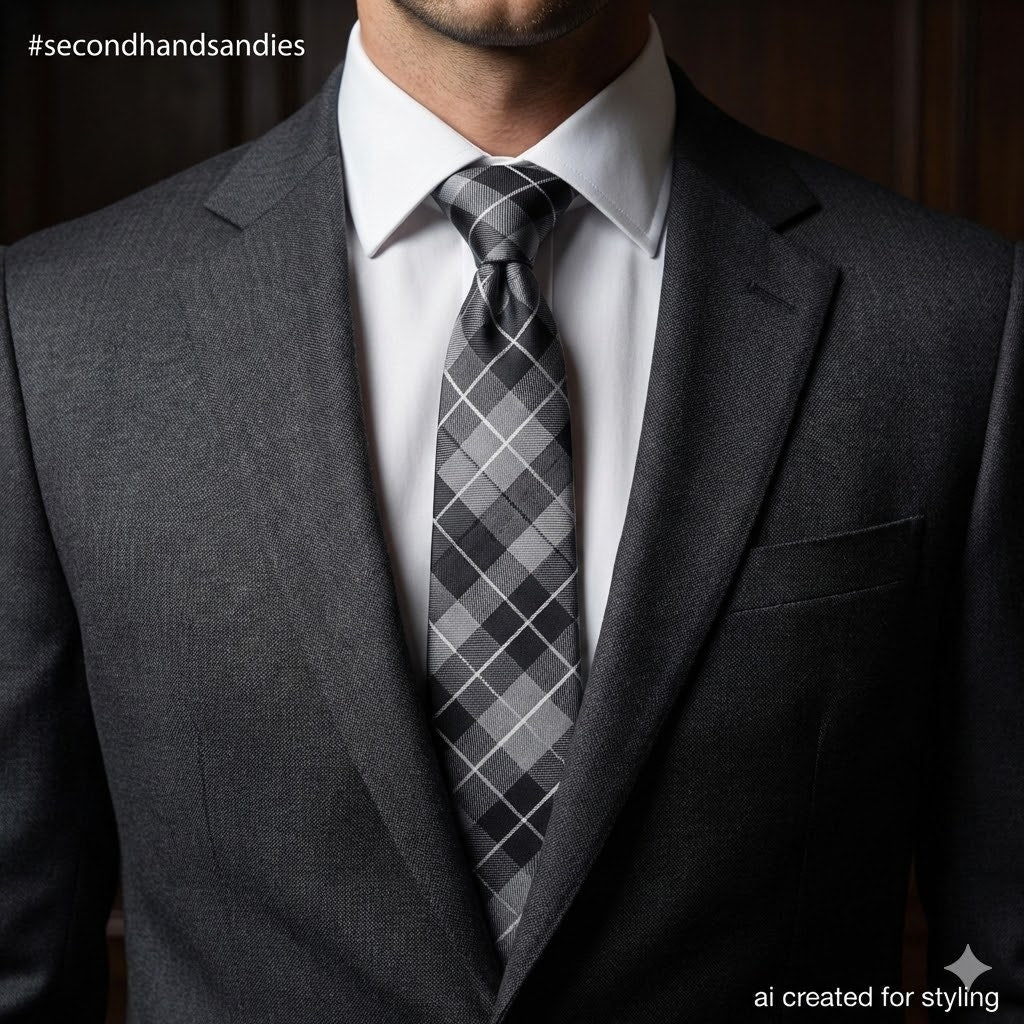 Geoffrey Beene Tie Grey Black Plaid Silk NWT Corpcore Modern Business