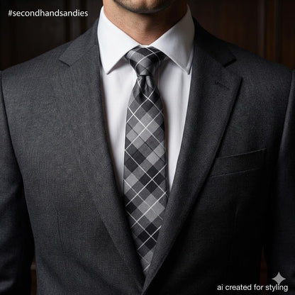 Geoffrey Beene Tie Grey Black Plaid Silk NWT Corpcore Modern Business