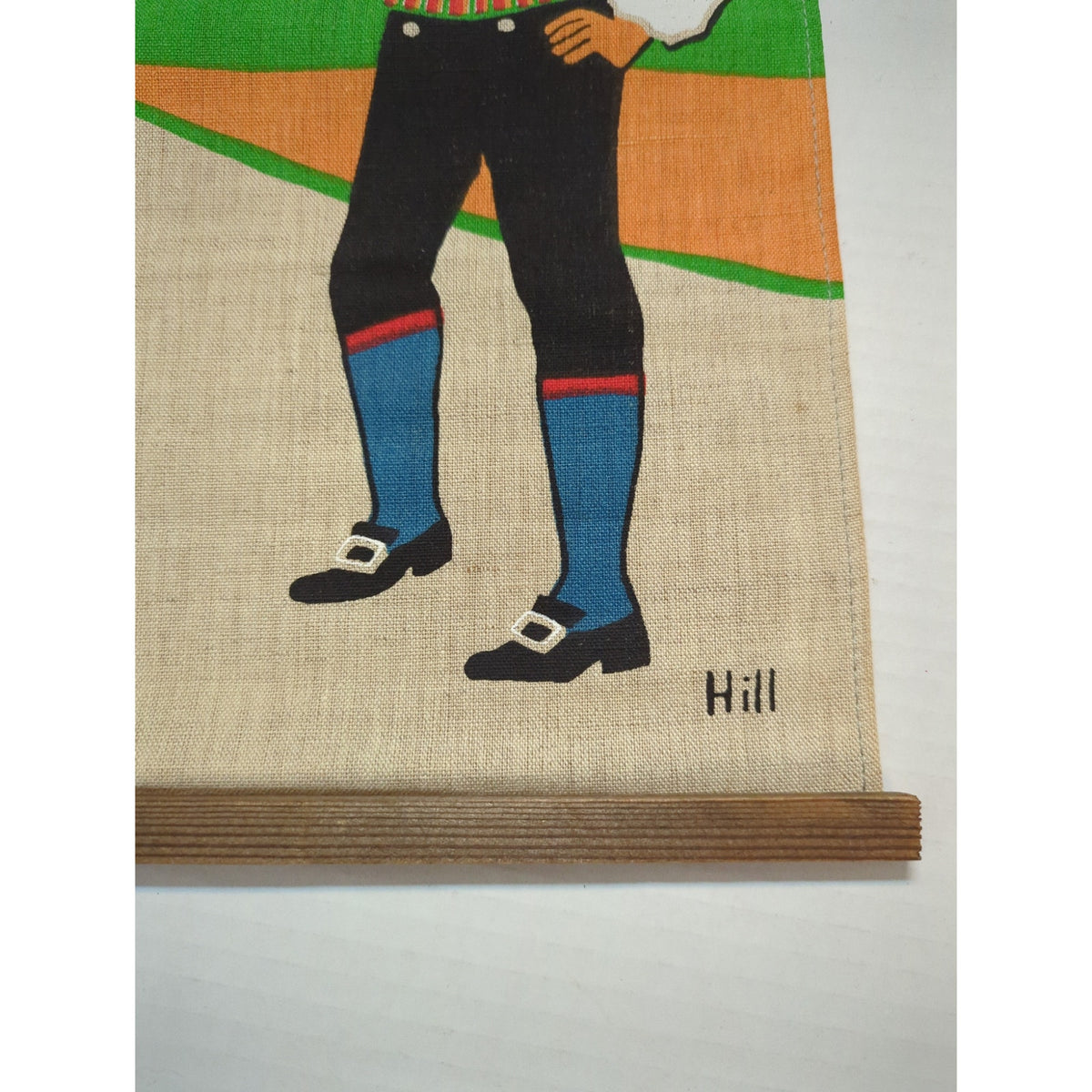 Vintage Scandinavian Burlap Wall Hanging Swedish Folk Art Hill Fabric Scroll