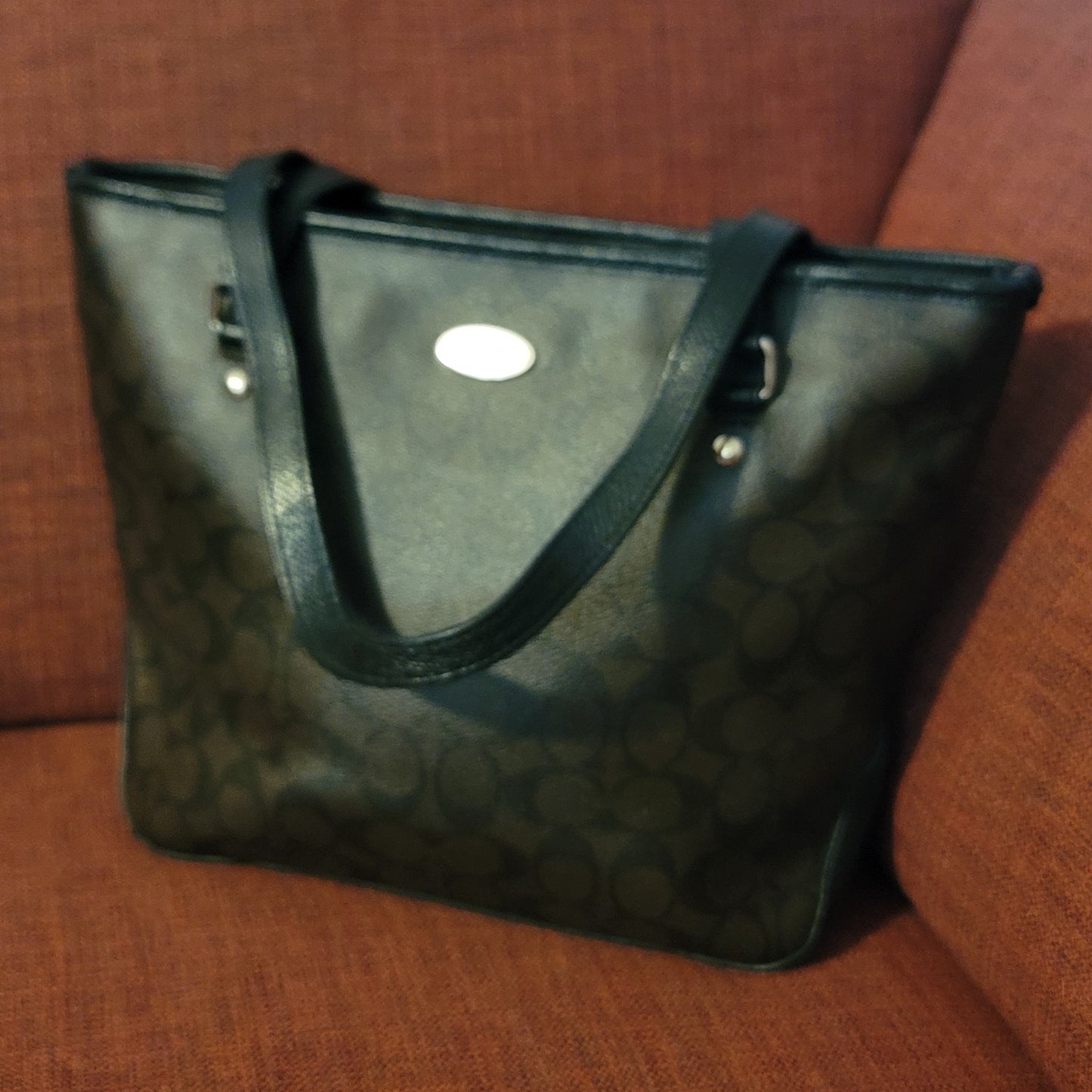 Coach Signature C Brown Gallery Coated Canvas Trim Tote Shoulder Bag Handbag