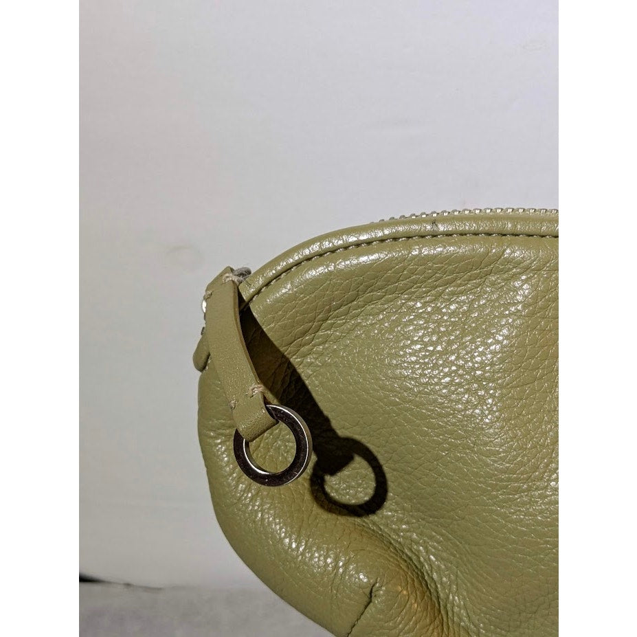 Pebble Leather Pouchette Purse Putty Beige Green Small Clutch 9" x 5"