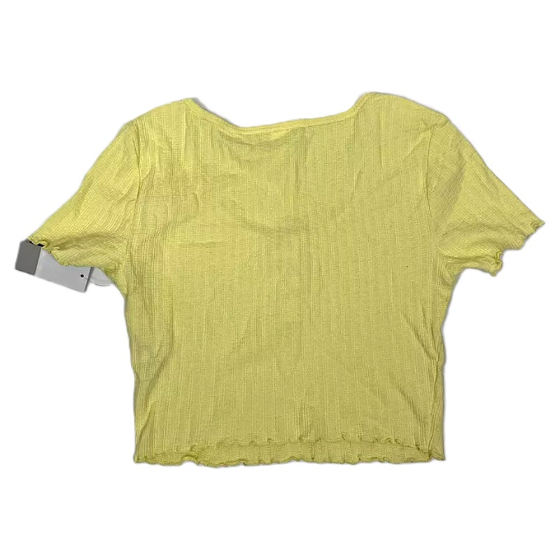 NWT BP. Lettuce Edge Short Sleeve Scoop Henley Crop Top Sz Small Yellow Lemonade