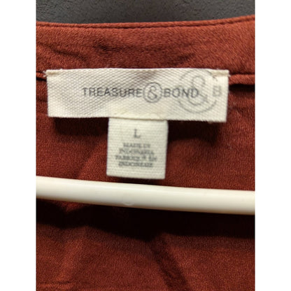 Treasure & Bond Long Sleeve Blouson Shirt V-Neck Rust Russet Blouse NEW large