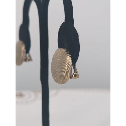 Vintage Mid-Century Gold-Tone Textured Dotted Button Clip-On Earrings Brilliant