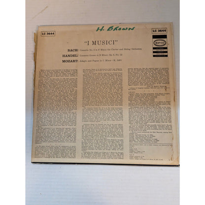 Vintage I Musici Bach Handel Purcell Epic LC 3644 Mono 1960s Gold Label Vinyl LP