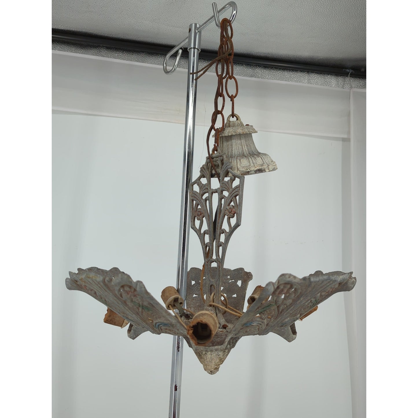 1930s Art Deco Slip Shade 5 Light Chandelier Fixture Restoration Project