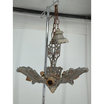 1930s Art Deco Slip Shade 5 Light Chandelier Fixture Restoration Project