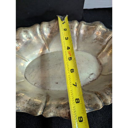 Vintage Antique Silver Plated Scalloped Oval Serving Bowl Fluted Dish