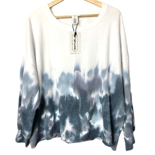 NWT For The Republic Pullover Raw Hem Sweatshirt Sz Medium in Faded Tie Dye