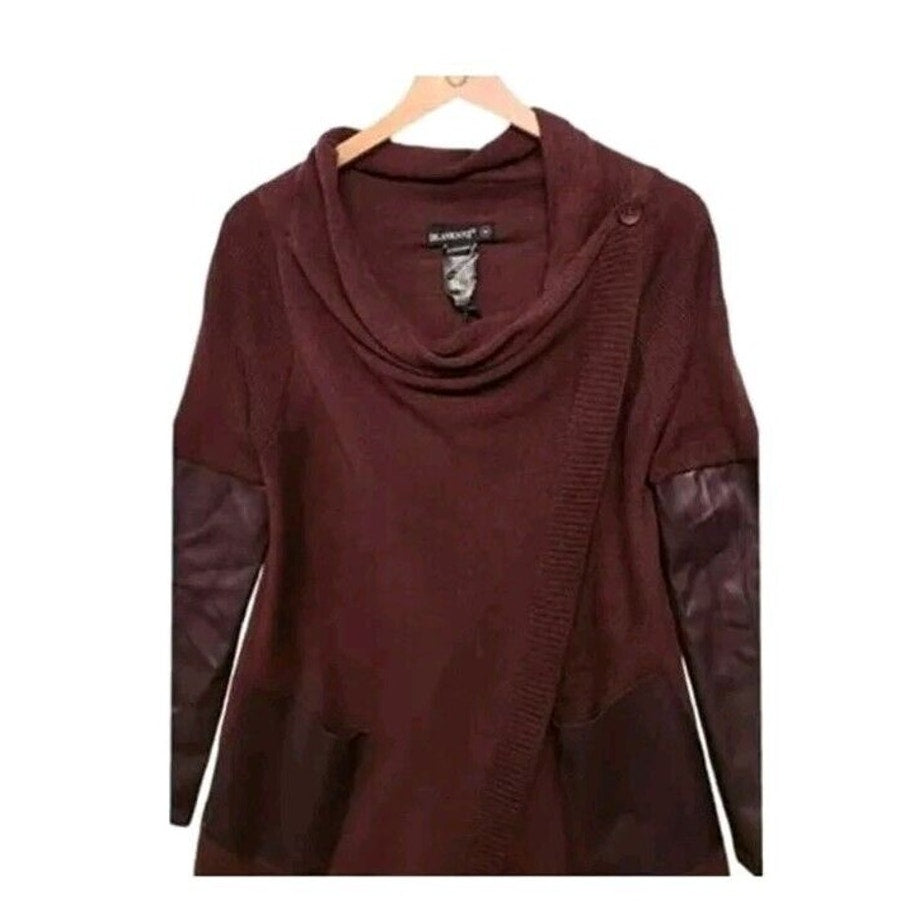 BlankNYC Fairycore Asymmetrical Vegan Leather Cowl Open Cardigan SMALL Oxblood