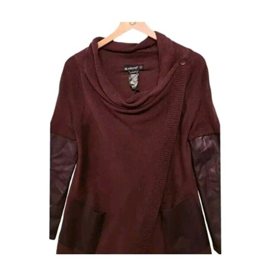 BlankNYC Fairycore Asymmetrical Vegan Leather Cowl Open Cardigan SMALL Oxblood