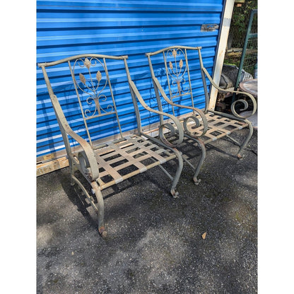 SECONDHAND SANDIES: Pair of outdoor metal chairs with cushions