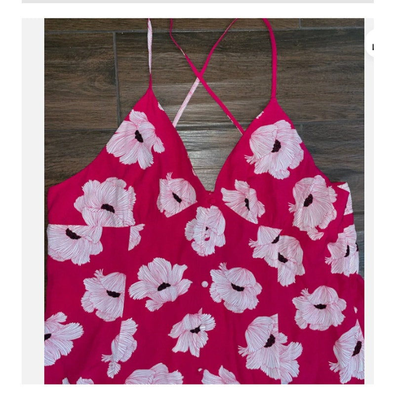 LEITH Cami Maxi Dress In Red Beetroot Linear Floral XXS NEW Summer Poppies