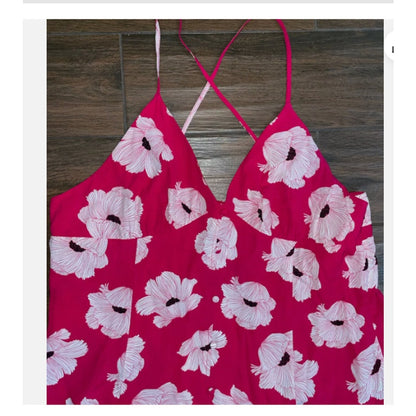 LEITH Cami Maxi Dress In Red Beetroot Linear Floral XXS NEW Summer Poppies