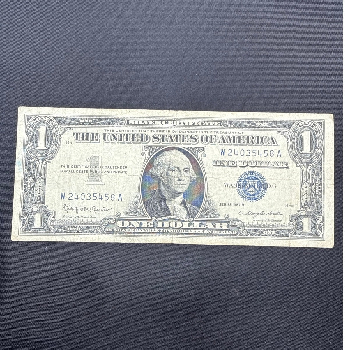 Paper Currency Bank Note Money $1 Series 1957 B Silver Certificate Blue Seal