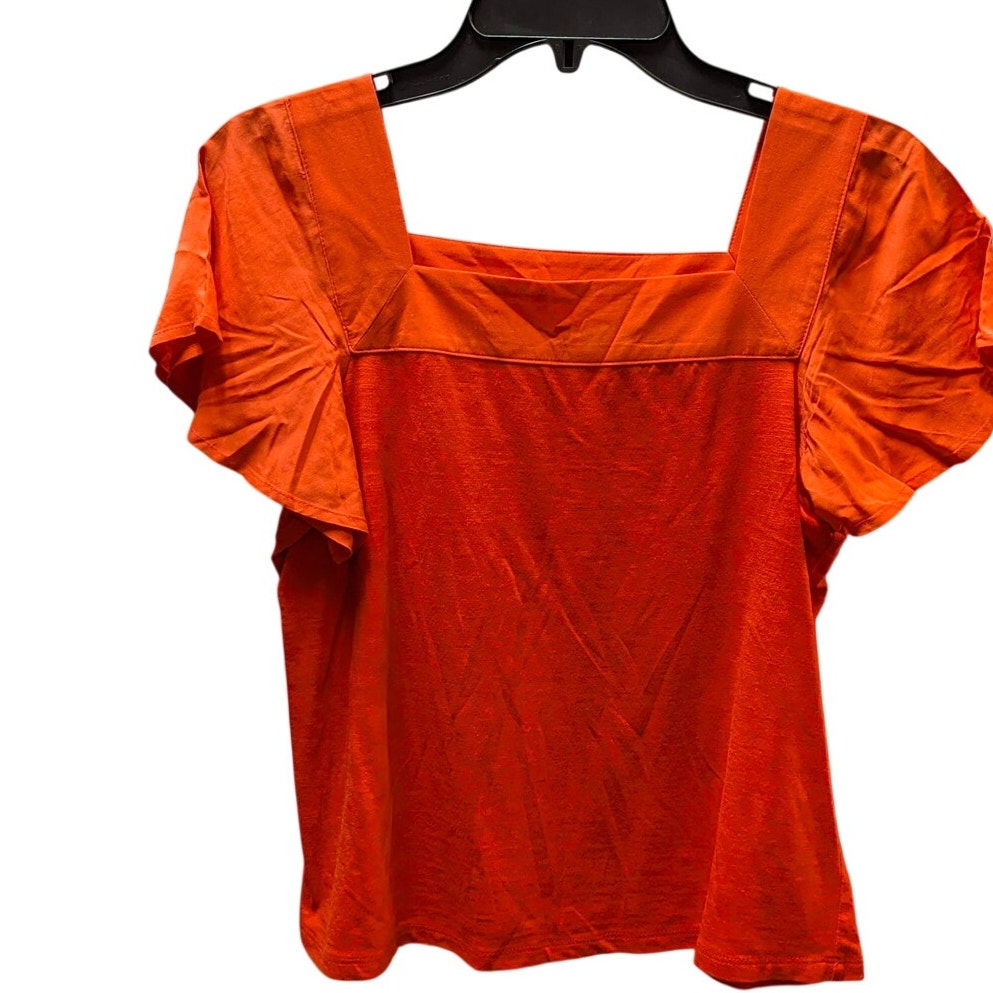 Vince Camuto Burnt Orange Square Neck Flutter Sleeve Blouse Top XS Casual Y2K