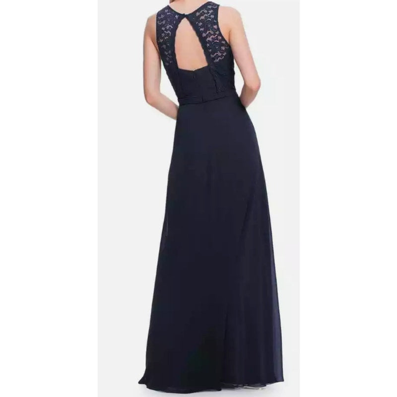 NWT Bill Levkoff Sweetheart Halter High Neck Open Back Formal Maxi Sz 6 in Navy