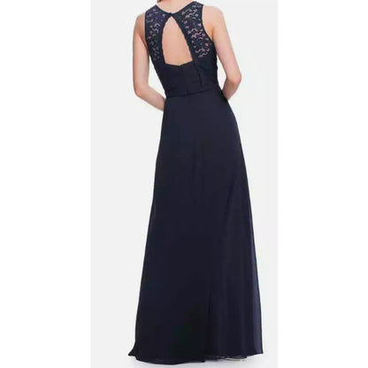 NWT Bill Levkoff Sweetheart Halter High Neck Open Back Formal Maxi Sz 6 in Navy