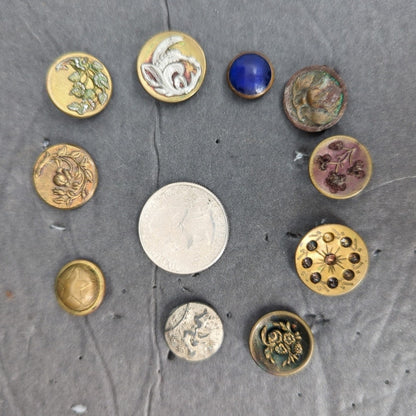 LOT b of 10 Antique Vintage Victorian Brass Mixed Materials Buttons ESTATE FIND