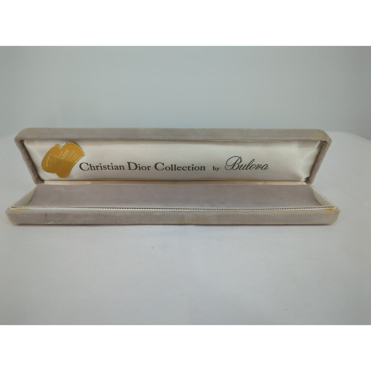 Vintage Christian Dior Bulova Watch Box Velvet Taupe Luxury Designer Case