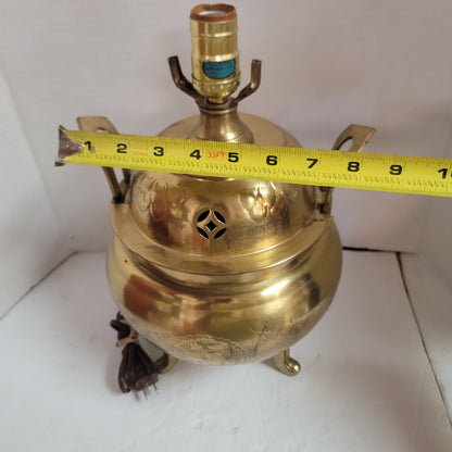 Mid Century Large Asian Brass incense burner table lamp 1960's Dragon Motif