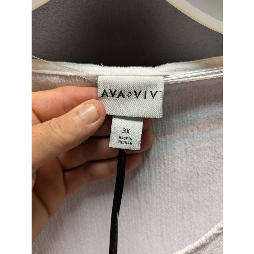 Ava & Viv Size 3X  (24W/26W) White Guazy Top Blouse Elasitic Cuff NEW