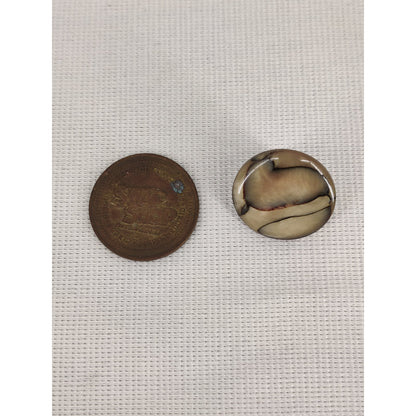Vintage Round Marbled Brown Tan Faux Marbled Stone Stud Earrings Boho Cabuchon