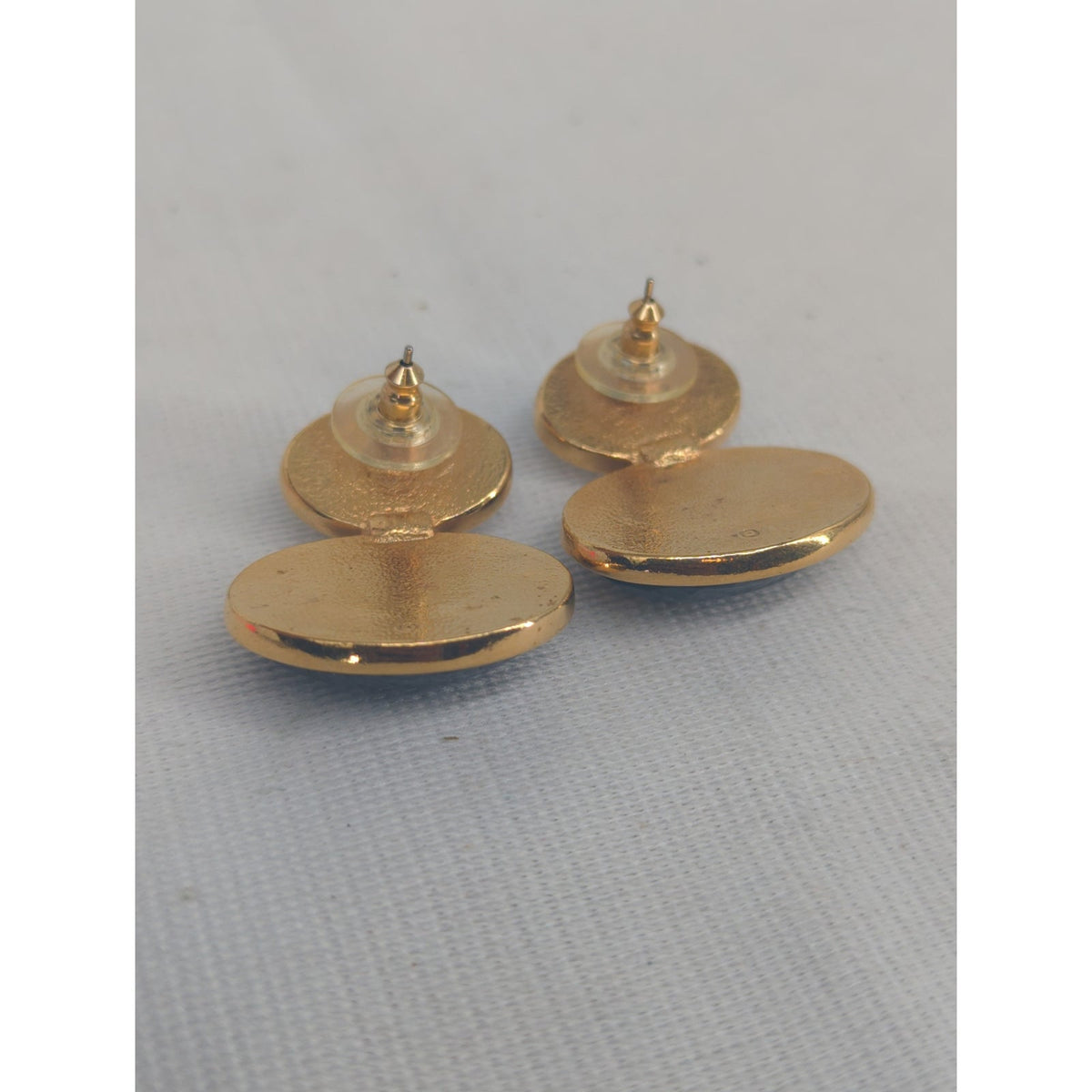 Vintage Double Drop Oval Earrings Black Faceted Resin Gold-Tone Glamour