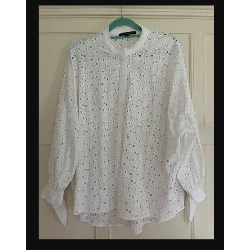 French Connection Eyelet White cotton Broderie oversized shirt blouse small