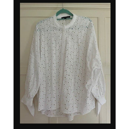 French Connection Eyelet White cotton Broderie oversized shirt blouse small