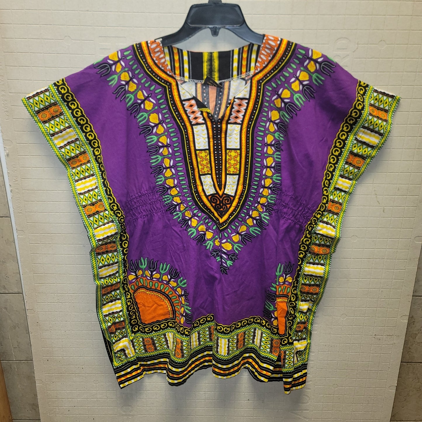 Dashiki Print Shirt Poncho Blouse Elastic Waist Cotton One Size Purple yellow