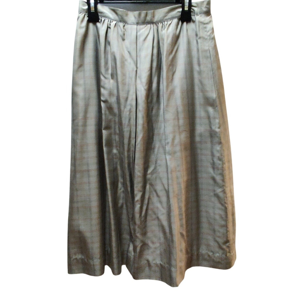 Vintage Gray Plaid Silky Blend Pleated Knee-Length Skirt Small