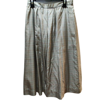 Vintage Gray Plaid Silky Blend Pleated Knee-Length Skirt Small