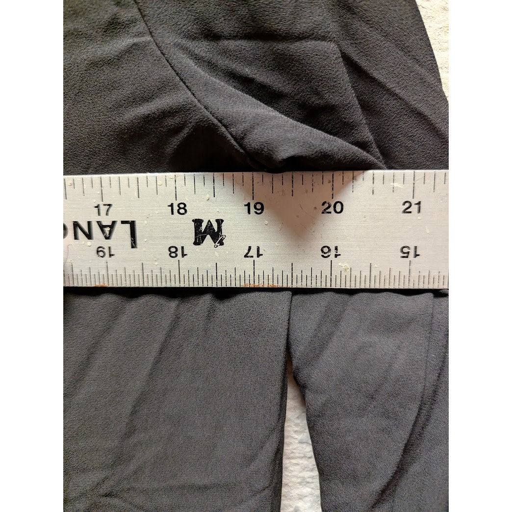 All in Favor Size Small Black Blouse Top Roll Tab Sleeve V Neck Career Round Hem