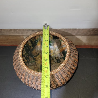 Artisan Handmade Gourd & Coiled Pine Needle Basket Bowl 6" Wide Rustic Southern