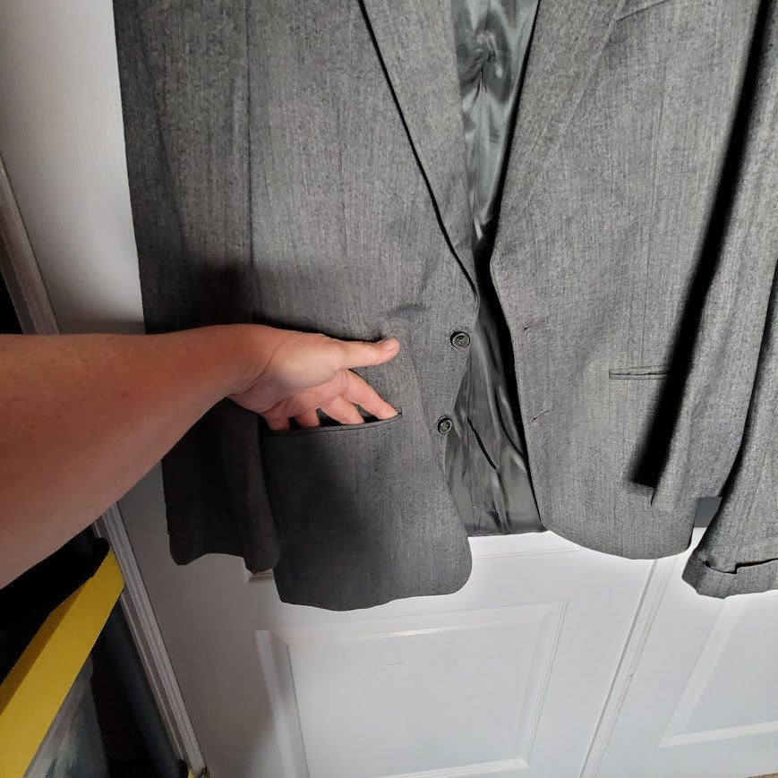 Christian Dior Vintage Wool 40L 2 pc. Suit Jacket Pants Grey Cuffed Pleated