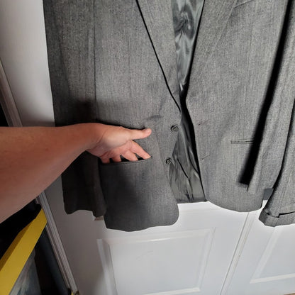 Christian Dior Vintage Wool 40L 2 pc. Suit Jacket Pants Grey Cuffed Pleated