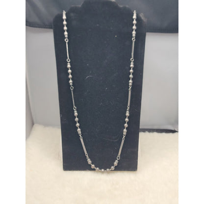 Vintage Silver 19" Beaded Station Long Layering Necklace Minimalist Modernist