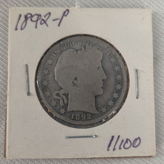 1892 Barber Silver Quarter - First Year of Issue Vintage US Coin - Good