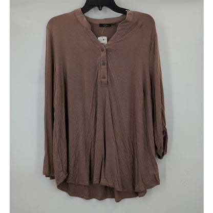 RDI Women's NWT Size 2X Mocha Brown Henley Long Sleeve Tunic Blouse Top