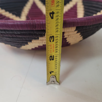 Handmade Woven Grass Coil Basket African Folk Art Bowl Wall BURGUNDY 14" x 3.5"