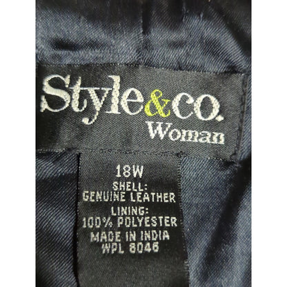 Vintage Style & Co. Black Leather Jacket Full Zip Plus Classic Minimalist 18W