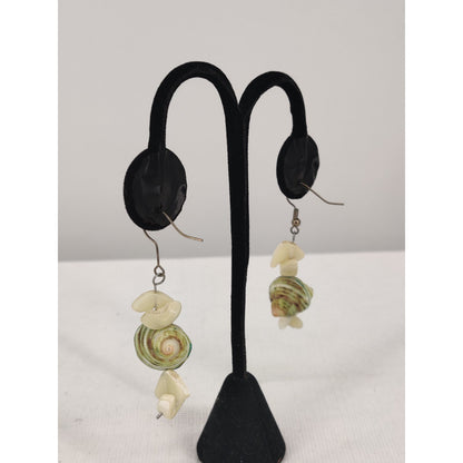 Vintage Natural Seashell & Green Abalone Dangle Beach Earrings