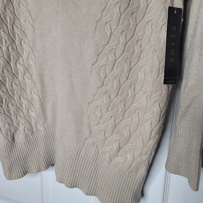 NEW Cyrus XL Pullover Turtleneck Cable Knit Sweater Taupe Tan Long Sleeve Ribbed