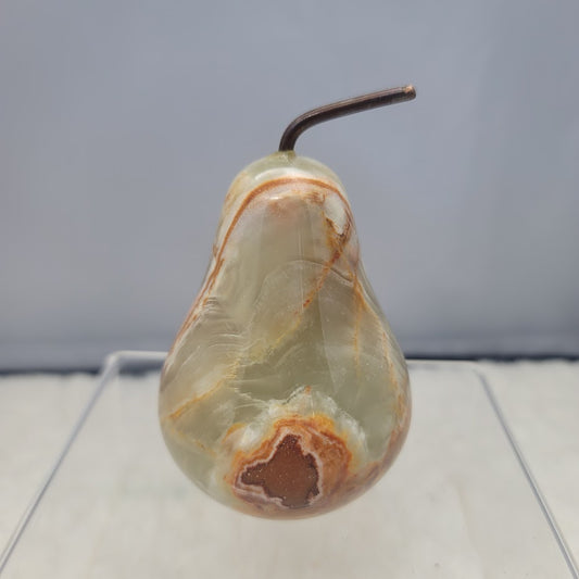 Ten Thousand Villages Onyx Figurine Pear Copper Stem Paperweight Decor