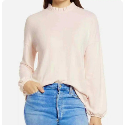 Gibson Look Casual Soft Ruffle Neck Brushed Sweater Sz Large in Ivory NWT