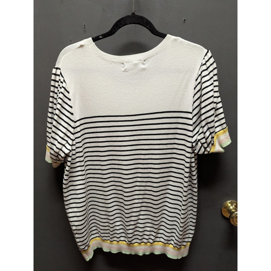 Joseph A. Extra/Large Multi Stripe top Shirt Blue Yellow White XL short sleeve