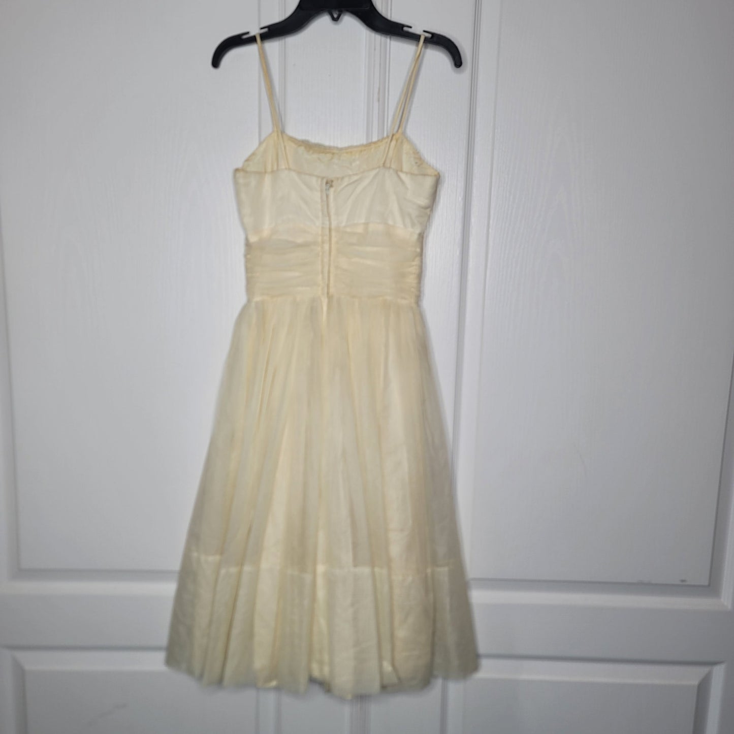 Vintage 50's fit flare Chiffon pleated dress sleeveless XS white Cream teen
