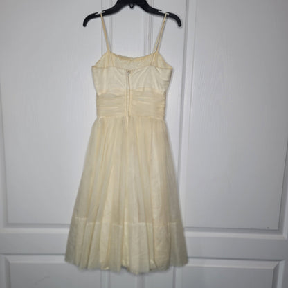 Vintage 50's fit flare Chiffon pleated dress sleeveless XS white Cream teen