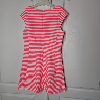 Lilly Pulitzer Briella Neon Pink stripe Boat Neck Dress cap Sleeve Size XL